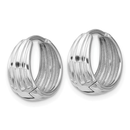 14K White Gold Wg Polished/Grooved Round Huggie Hoop Earrings