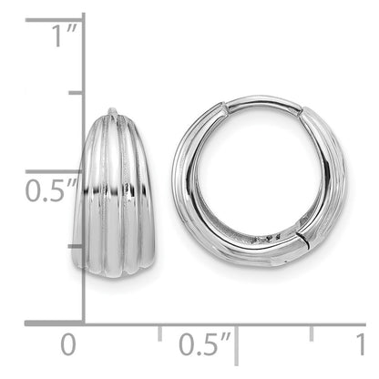 14K White Gold Wg Polished/Grooved Round Huggie Hoop Earrings