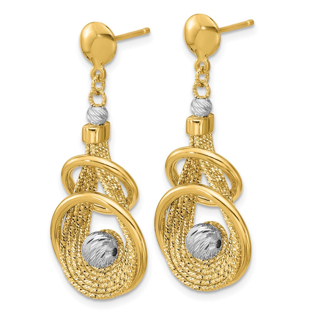 14K Two Tone Tt Polished/Dia Cut Fancy Teardrop Dangle Post Earrings