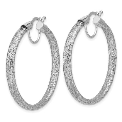 14K Yellow & Rhodium White Rh Plating Polished Mesh Round Hoop Earrings