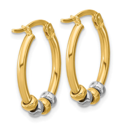 14K Two Tone Polished With Beads Oval Hoop Earrings