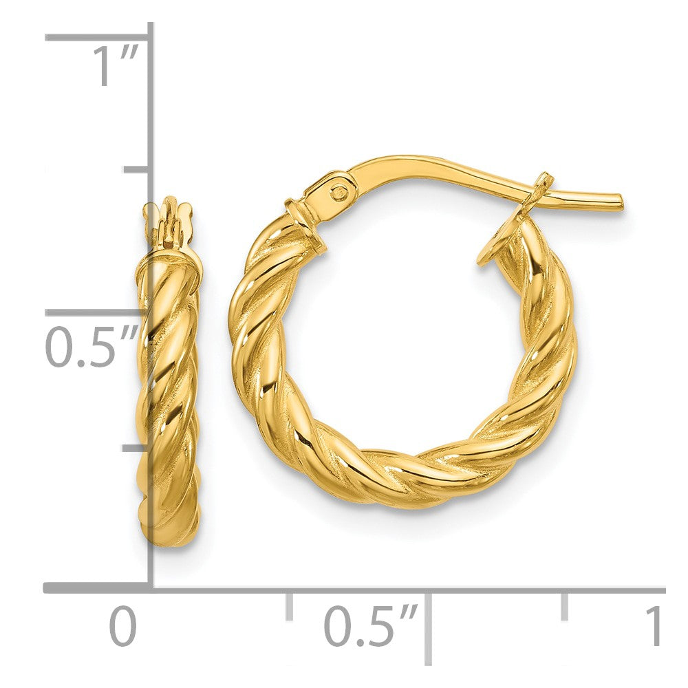 14K Yellow Gold Polished And Twisted Round Hoop Earrings