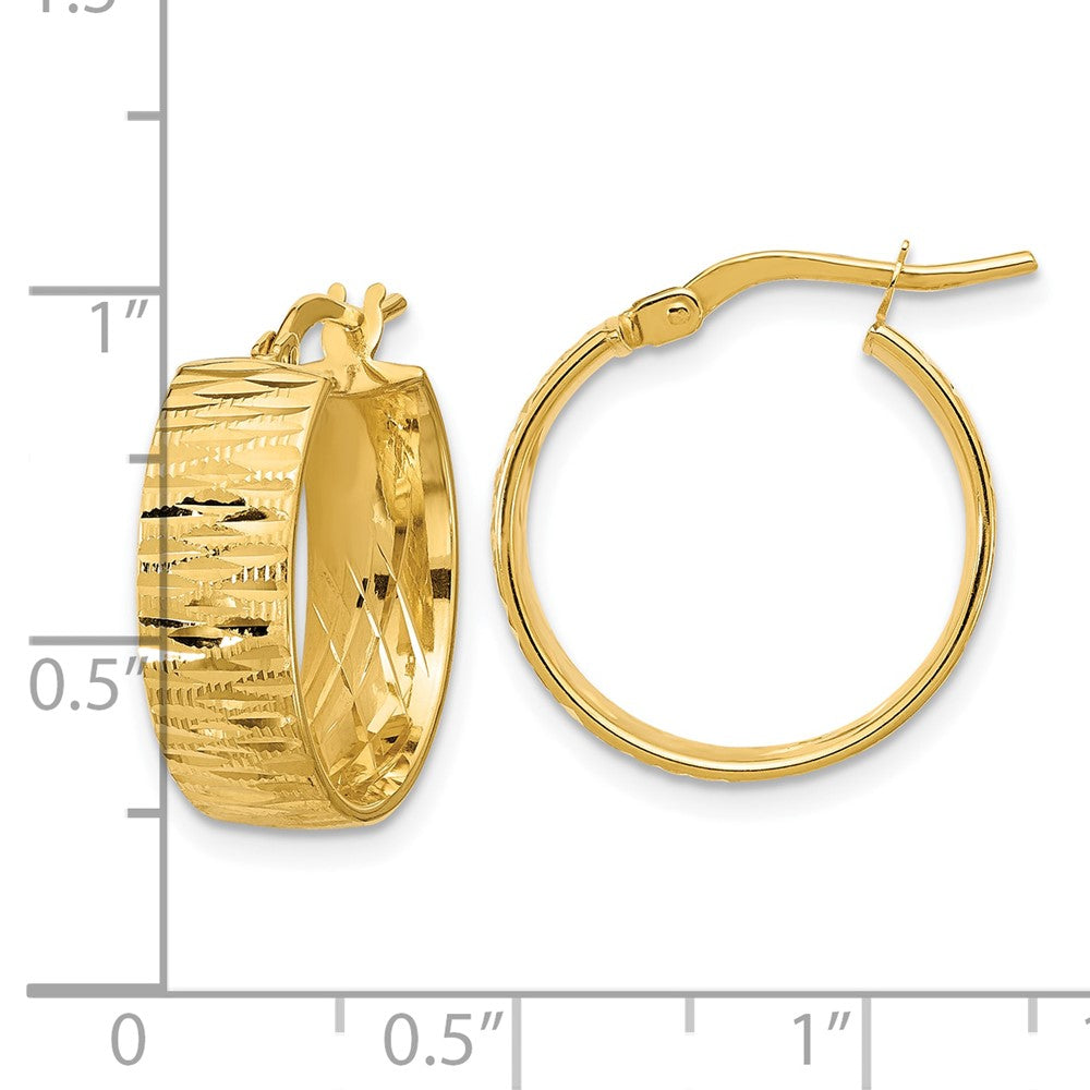 14K Yellow Gold Polished And Diamond Cut Round Hoop Earrings