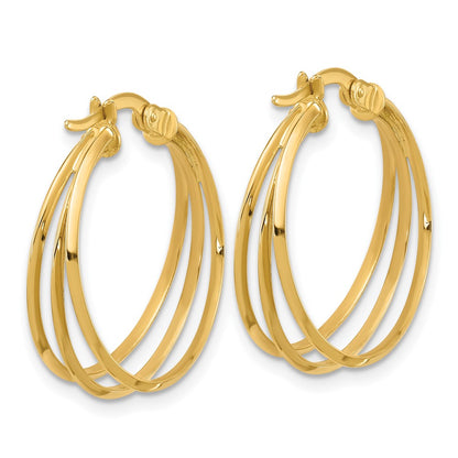 14K Yellow Gold Polished 3 Row Round Hoop Earrings