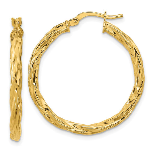 14K Yellow Gold Polished Twisted Round Hoop Earrings