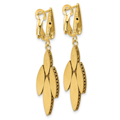 14K Two Tone Polish/Dia Cut Fancy Dangle Omega Earrings