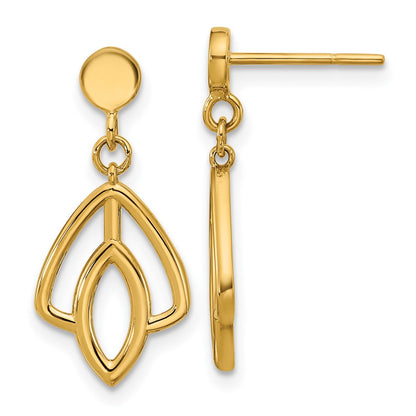 14K Yellow Gold Polished Floral Dangle Post Earrings