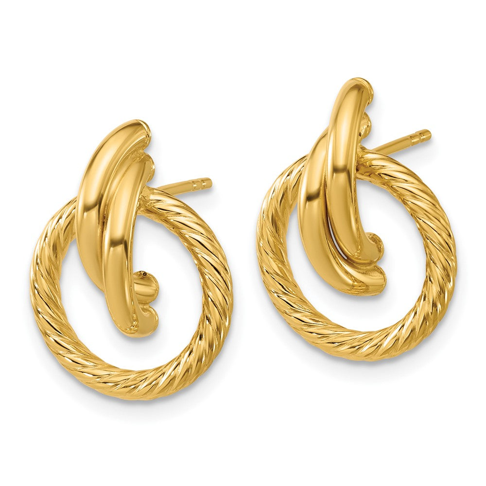 14K Yellow Gold Polished And Twisted Circles Drop Post Earrings