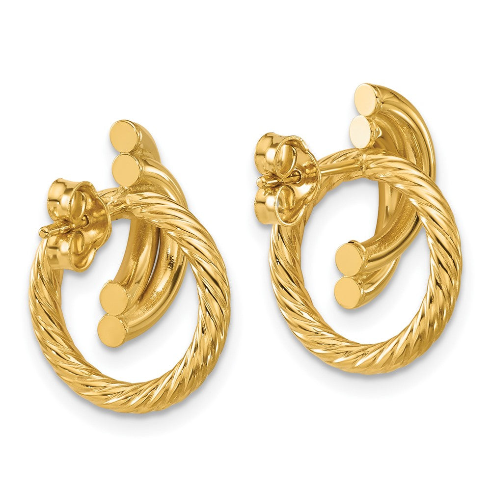 14K Yellow Gold Polished And Twisted Circles Drop Post Earrings