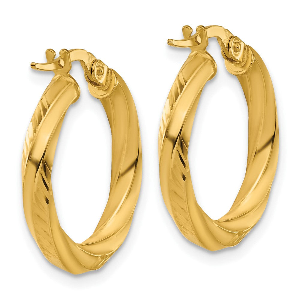 14K Yellow Gold Polished And Diamond Cut Round Hoop Earrings