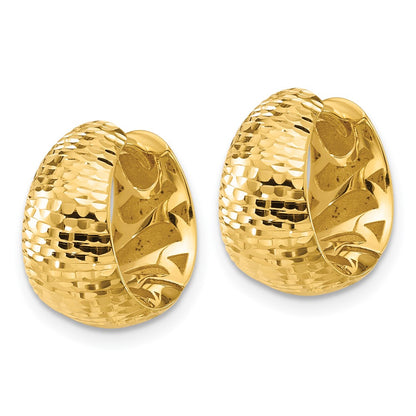 14K Yellow Gold Polished And Diamond Cut Huggie Hoop Earrings