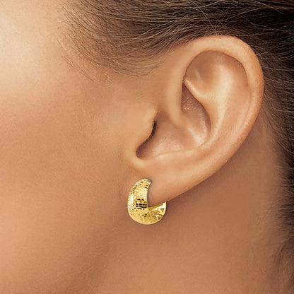 14K Yellow Gold Polished And Diamond Cut Huggie Hoop Earrings