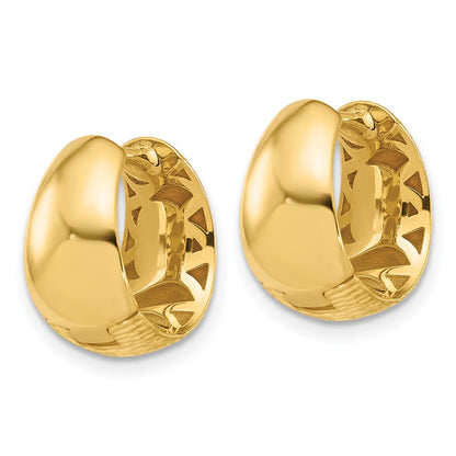 14K Yellow Gold Polished And Diamond Cut Huggie Hoop Earrings