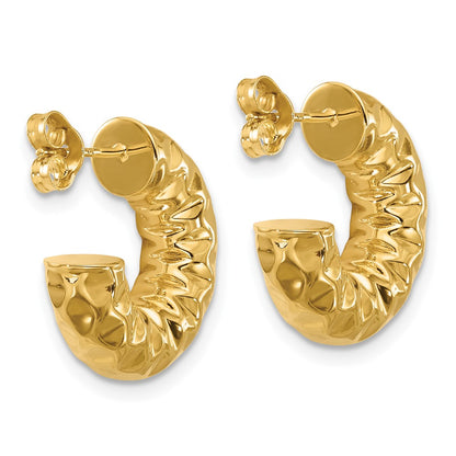 14K Yellow Gold Polished And Hammered J Hoop Post Earrings