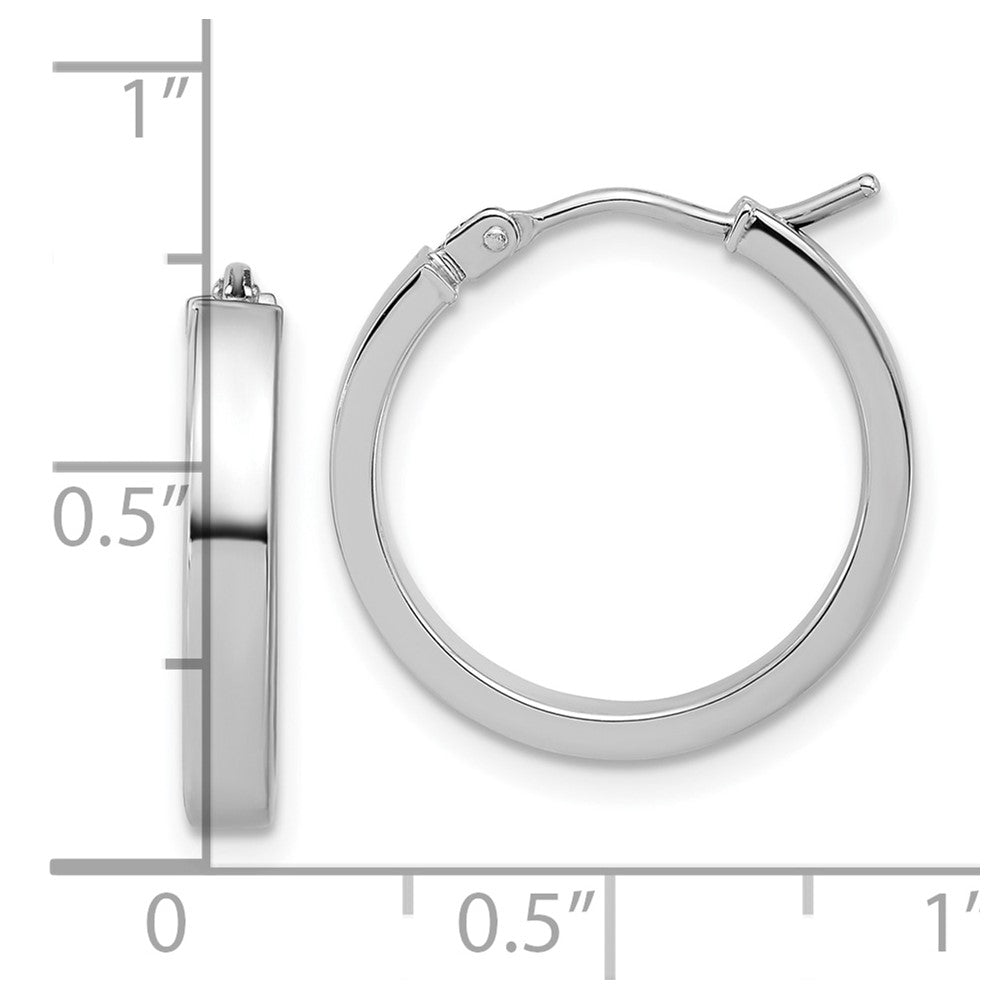 14K White Gold Square Tube Round Hoop Earrings
