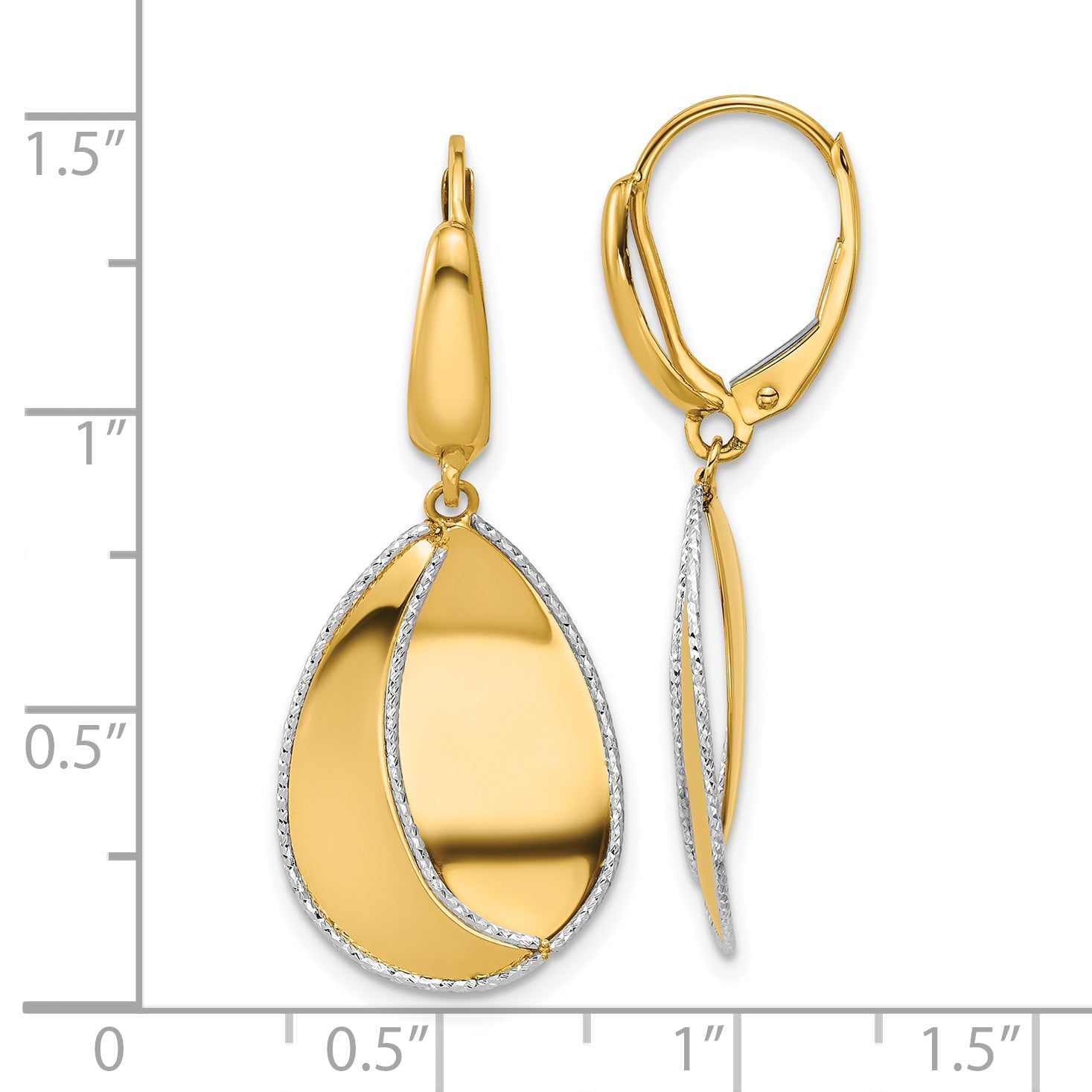 14K Two Tone Polished / Dia Cut Dangle Leverback Earrings