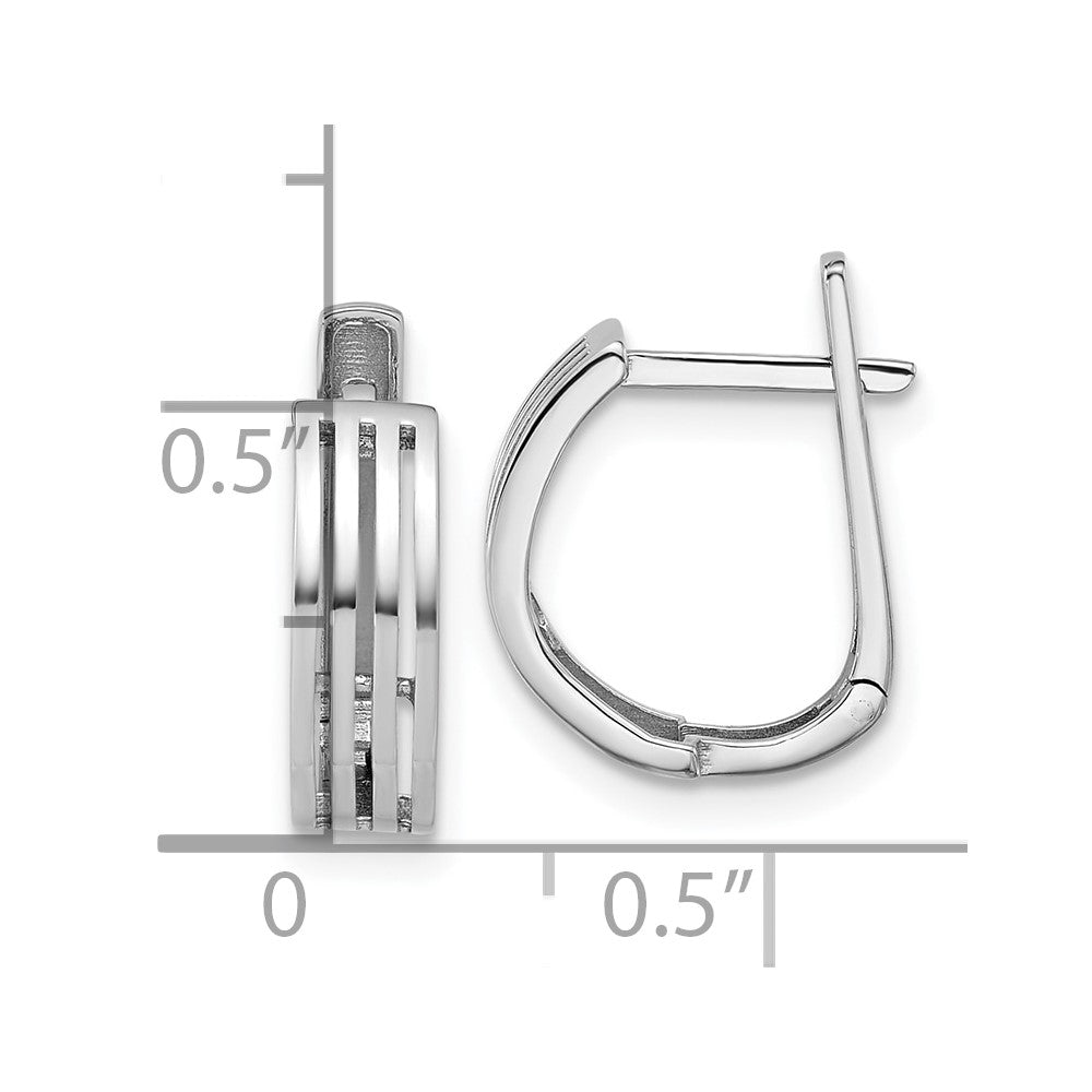 14K White Gold Polished And Grooved Hinged Hoop Earrings
