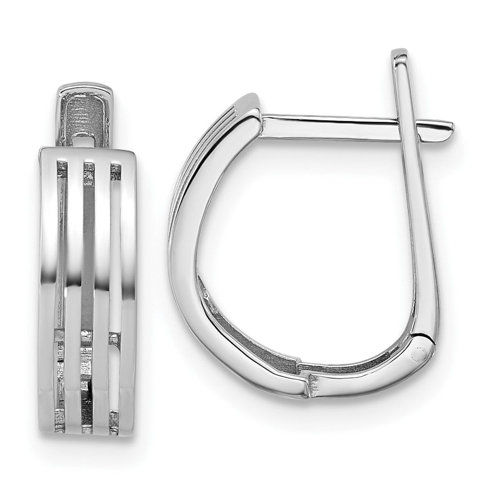 14K White Gold Polished And Grooved Hinged Hoop Earrings