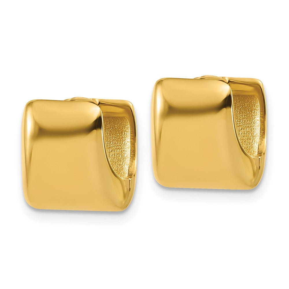 14K Yellow Gold Polished Puff Square Hinged Hoop Earrings