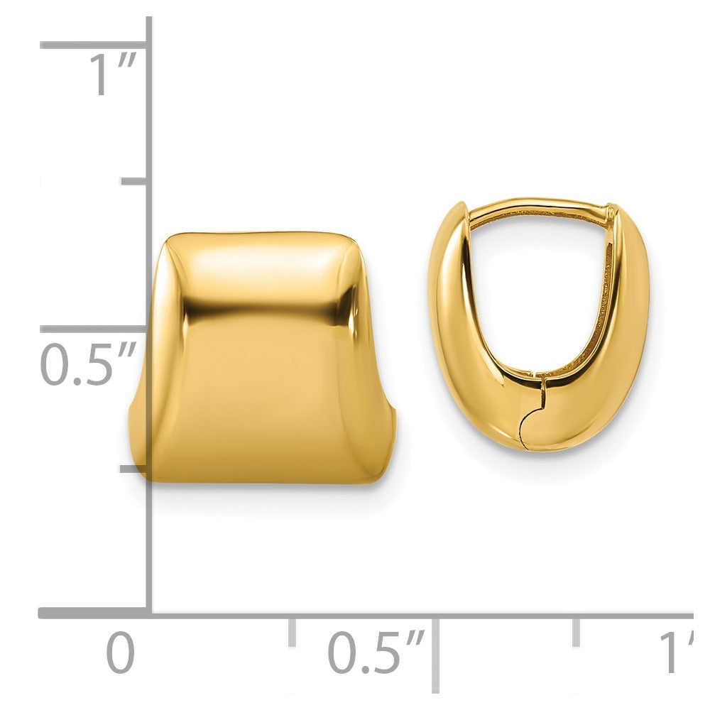 14K Yellow Gold Polished Puff Square Hinged Hoop Earrings
