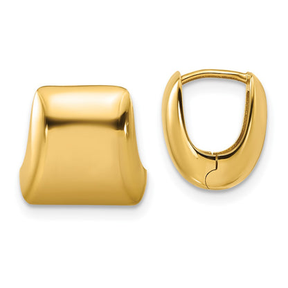 14K Yellow Gold Polished Puff Square Hinged Hoop Earrings