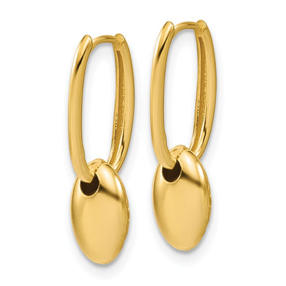 14K Yellow Gold Polished / Dia Cut Oval Bead Hinged Hoop Earrings