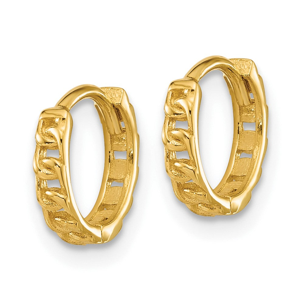 14K Yellow Gold Polished Curb Link Round Hinged Hoop Earrings