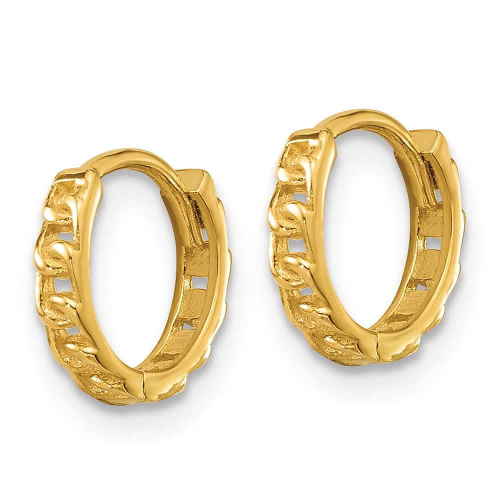 14K Yellow Gold Polished Curb Link Round Hinged Hoop Earrings
