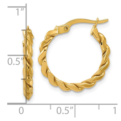 14K Yellow Gold Polished Twisted Round Hoop Earrings