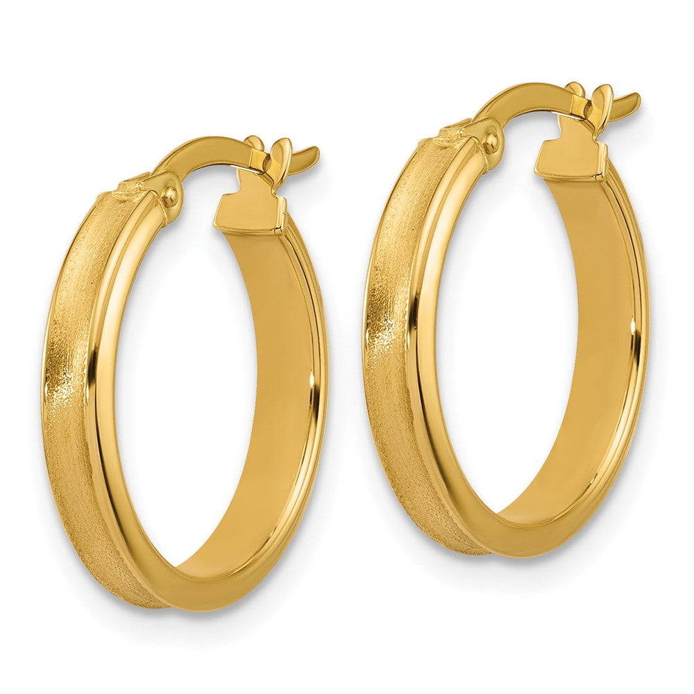 14K Yellow Gold Polished And Satin Round Hoop Earrings