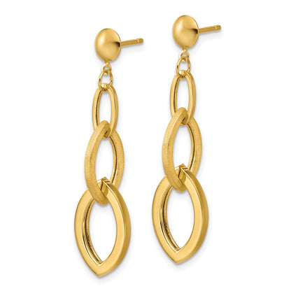 14K Yellow Gold Polished And Brushed Fancy Post Dangle Earrings