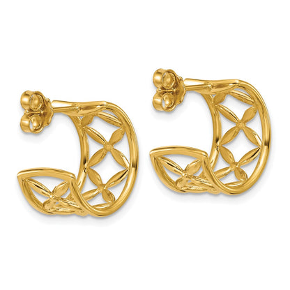 14K Yellow Gold Polished Criss Cross J Hoop Post Earrings