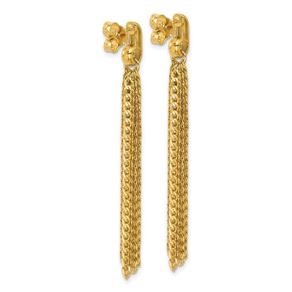 14K Yellow Gold Polished Fancy Curb Link Tassel Post Dangle Earrings
