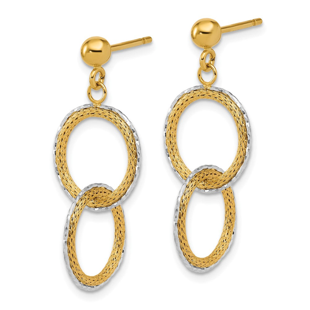 14K Two Tone 14Ktt Polished Brushed D/C Circles Post Dangle Earrings