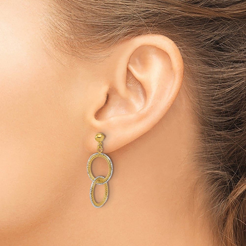 14K Two Tone 14Ktt Polished Brushed D/C Circles Post Dangle Earrings