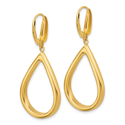 14K Yellow Gold Polished Open Teardrop Leverback Dangle Earrings