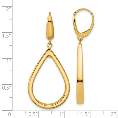 14K Yellow Gold Polished Open Teardrop Leverback Dangle Earrings