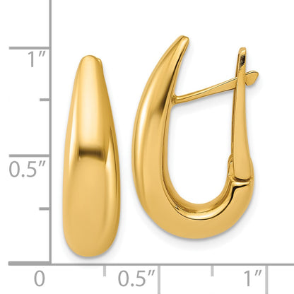 14K Yellow Gold Polished Fancy Tapered Teardrop Hinged Hoop Earrings