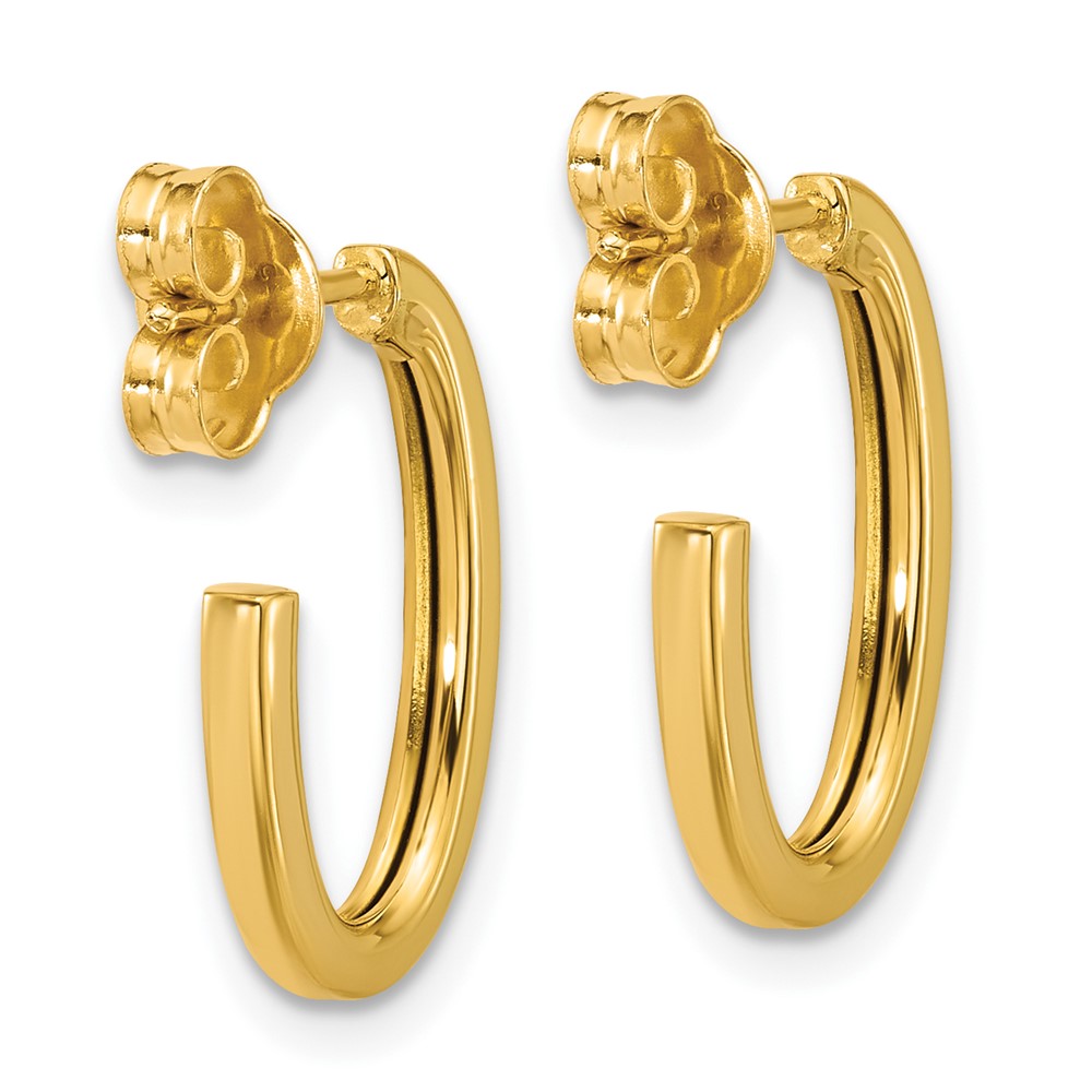 14K Yellow Gold Polished 2.0mm Flat Oval Post J Hoop Earrings
