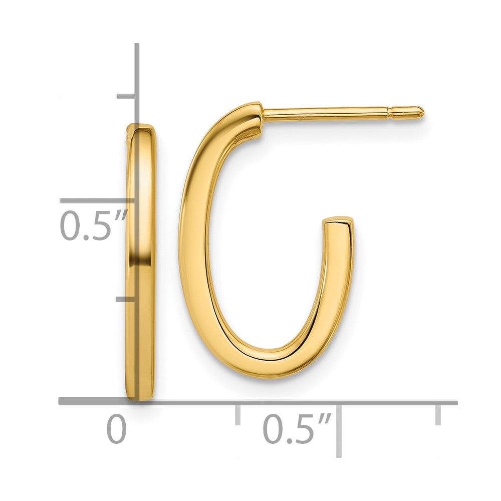14K Yellow Gold Polished 2.0mm Flat Oval Post J Hoop Earrings