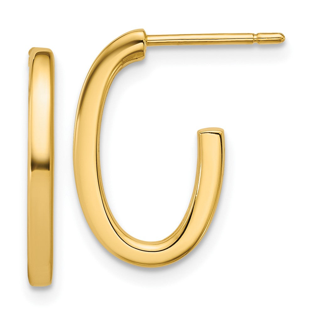 14K Yellow Gold Polished 2.0mm Flat Oval Post J Hoop Earrings