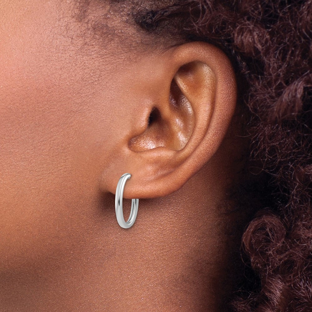 14K White Gold 14Kwhite Polish 2.0mm Flat Oval Post J Hoop Earrings