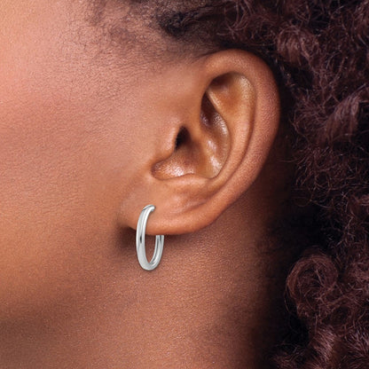 14K White Gold 14Kwhite Polish 2.0mm Flat Oval Post J Hoop Earrings