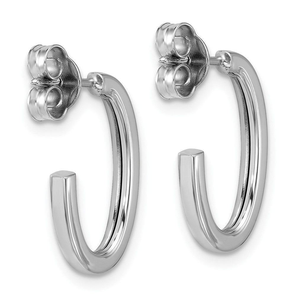 14K White Gold 14Kwhite Polish 2.0mm Flat Oval Post J Hoop Earrings