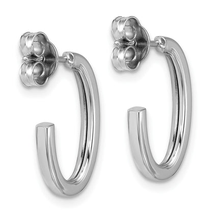 14K White Gold 14Kwhite Polish 2.0mm Flat Oval Post J Hoop Earrings