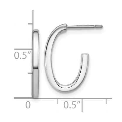 14K White Gold 14Kwhite Polish 2.0mm Flat Oval Post J Hoop Earrings