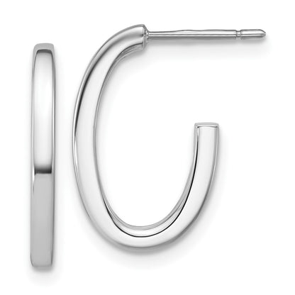 14K White Gold 14Kwhite Polish 2.0mm Flat Oval Post J Hoop Earrings