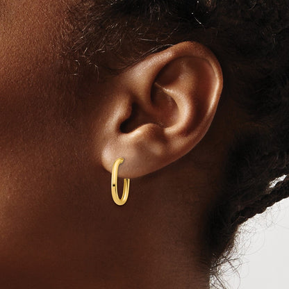 14K Yellow Gold Polished 2.0mm Oval Post J Hoop Earrings