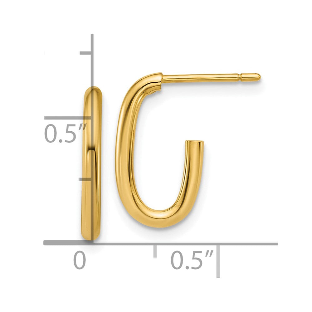 14K Yellow Gold Polished 2.0mm Oval Post J Hoop Earrings
