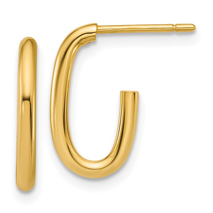 14K Yellow Gold Polished 2.0mm Oval Post J Hoop Earrings